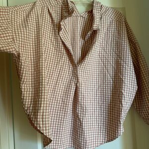 Zara Women's Checkered Button Down Shirt - Brown and White